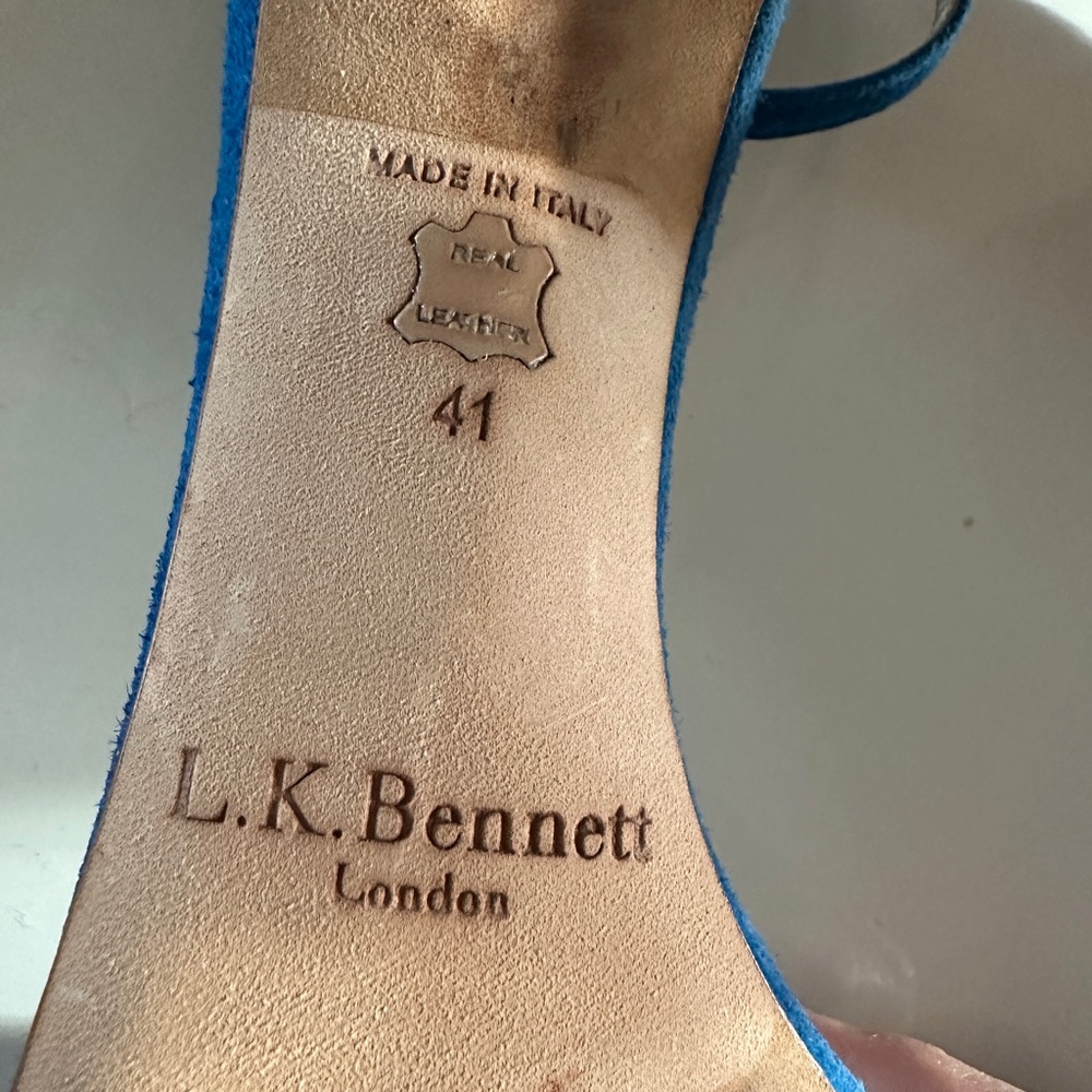 L.K. Bennett Blue Suede Block Heel Sandals - Made in  Italy - Size 41 US 10 - Picture 6 of 7